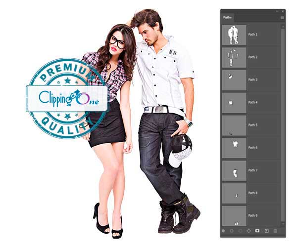 Couple model standing visual with multiple-clipping path service after editing