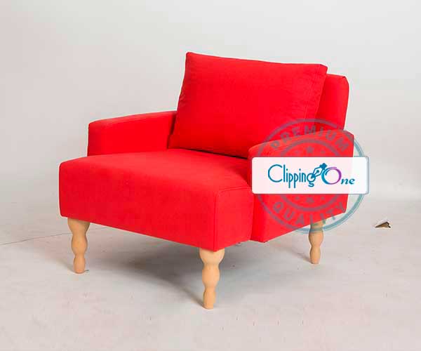 Red sofa with wooden legs visual before image shadow creation services